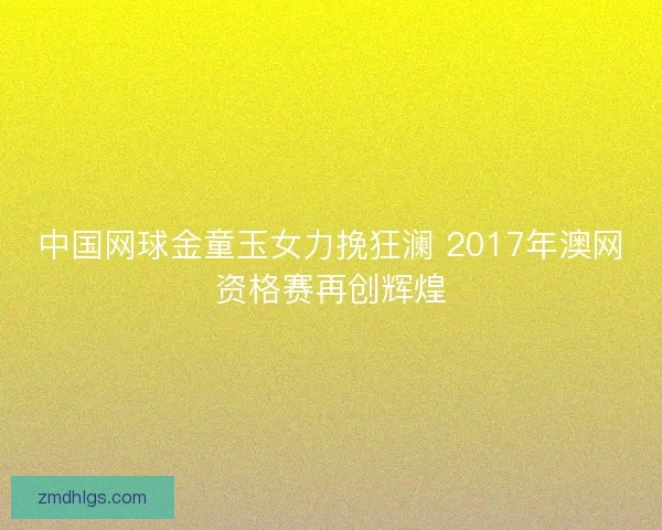 中国网球金童玉女力挽狂澜 2017年澳网资格赛再创辉煌