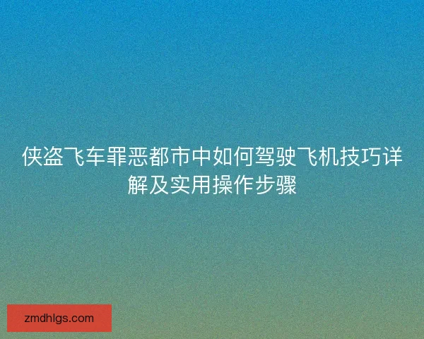 侠盗飞车罪恶都市中如何驾驶飞机技巧详解及实用操作步骤